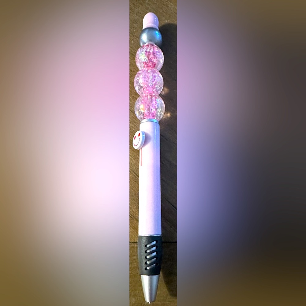 Pink Glitter Pen with Smiley Charm